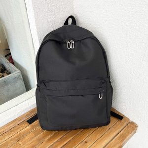 Women Solid Color Backpack Simple Travel Commuter Bag Satchel (Black)