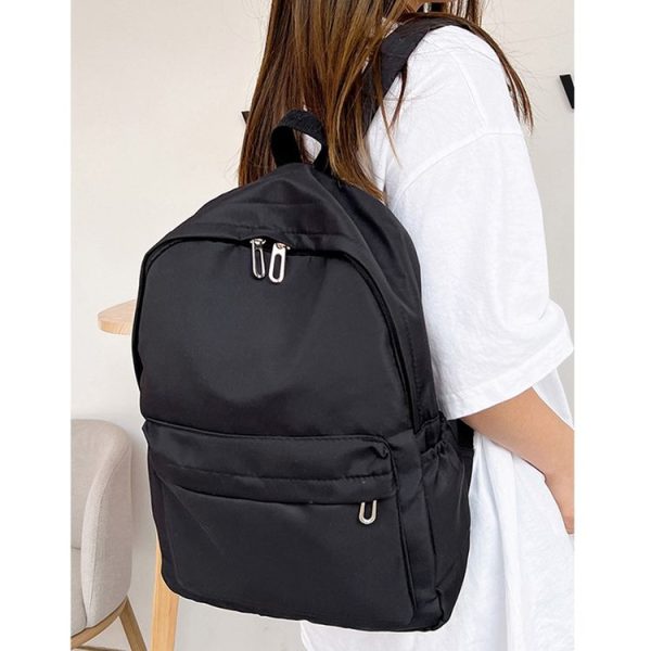 Women Solid Color Backpack Simple Travel Commuter Bag Satchel (Black) - Image 2