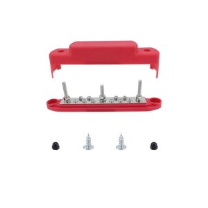 M6 3-post 10-way RV Yacht Short-circuit Proof Base DC Busbar, Color: Red