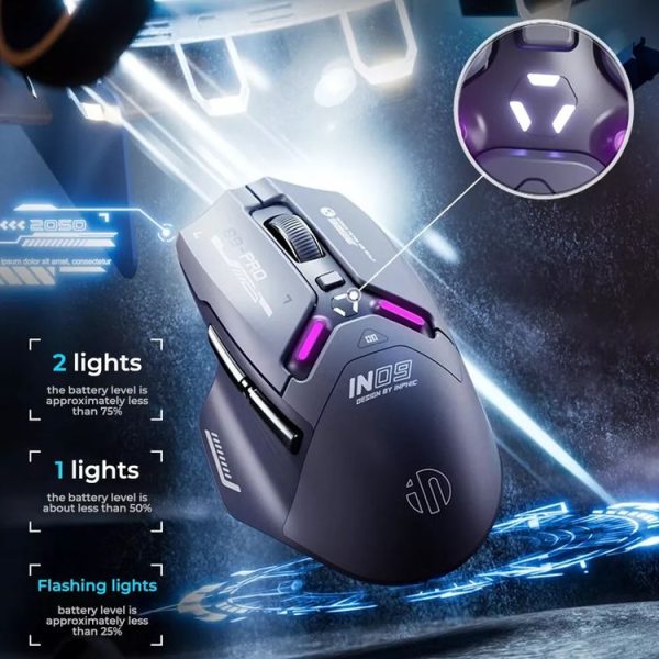 Inphic IN9PRO-H 3 Modes Wired and Wireless Mouse PAW3395 Sensor (Black Gray) - Image 10