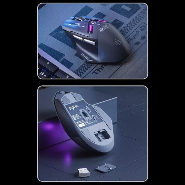 Inphic IN9PRO-H 3 Modes Wired and Wireless Mouse PAW3395 Sensor (Black Gray) - Image 12