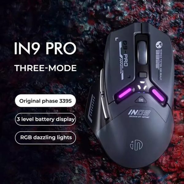 Inphic IN9PRO-H 3 Modes Wired and Wireless Mouse PAW3395 Sensor (Black Gray) - Image 2