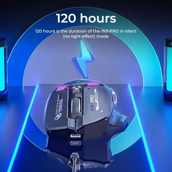 Inphic IN9PRO-H 3 Modes Wired and Wireless Mouse PAW3395 Sensor (Black Gray) - Image 8