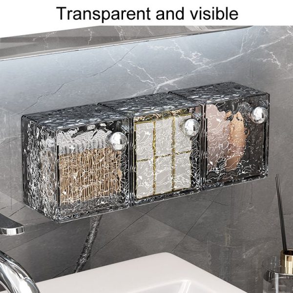 Bathroom No Punch Storage Box Restroom Wall Mounted Cotton Swab Organizer (Transparent Silver) - Image 5