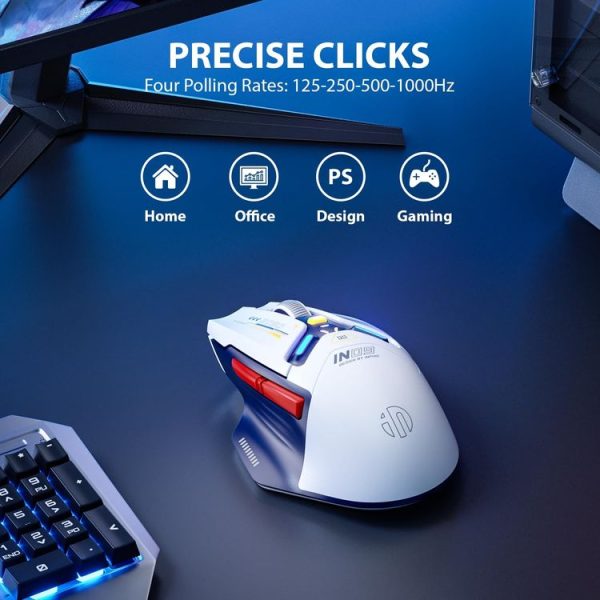 Inphic IN9 Tri-mode Wireless Bluetooth Gaming Office Computer Mouse (White) - Image 10