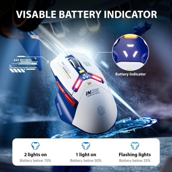 Inphic IN9 Tri-mode Wireless Bluetooth Gaming Office Computer Mouse (White) - Image 3