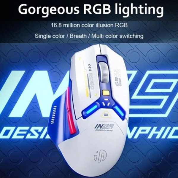 Inphic IN9 Tri-mode Wireless Bluetooth Gaming Office Computer Mouse (White) - Image 4
