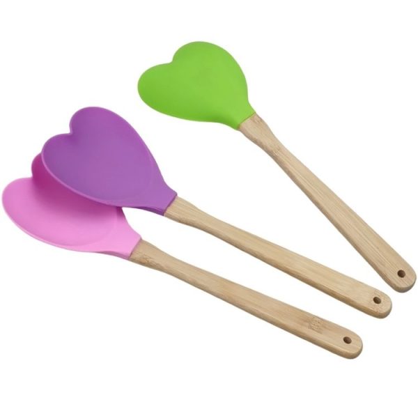 High Temperature Resistant Nonstick Heart Shaped Silicone Spatula Spoon Kitchen Baking Tools (Purple) - Image 2