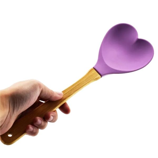 High Temperature Resistant Nonstick Heart Shaped Silicone Spatula Spoon Kitchen Baking Tools (Purple) - Image 4