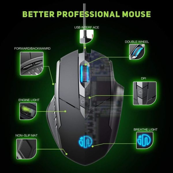 Inphic PW1H Wired Silent Illuminated Computer Gaming 6-Button Mouse (Gray) - Image 3