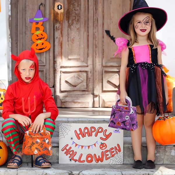 2pcs / Pack DIY Halloween Candy Bag Children Dress-Up Felt Gift Bag (Pumpkin Bat Eyeball) - Image 7