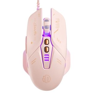 Inphic W8 Upgraded Wired Gaming Mice Macro Definition Light Emitting Mute Computer Mouse (Milk Tea Color)