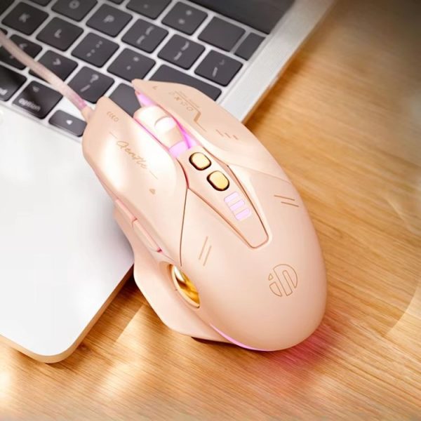 Inphic W8 Upgraded Wired Gaming Mice Macro Definition Light Emitting Mute Computer Mouse (Milk Tea Color) - Image 2