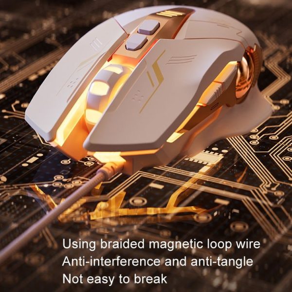 Inphic W8 Upgraded Wired Gaming Mice Macro Definition Light Emitting Mute Computer Mouse (Milk Tea Color) - Image 4