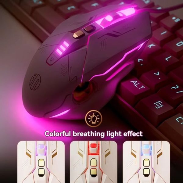 Inphic W8 Upgraded Wired Gaming Mice Macro Definition Light Emitting Mute Computer Mouse (Milk Tea Color) - Image 6