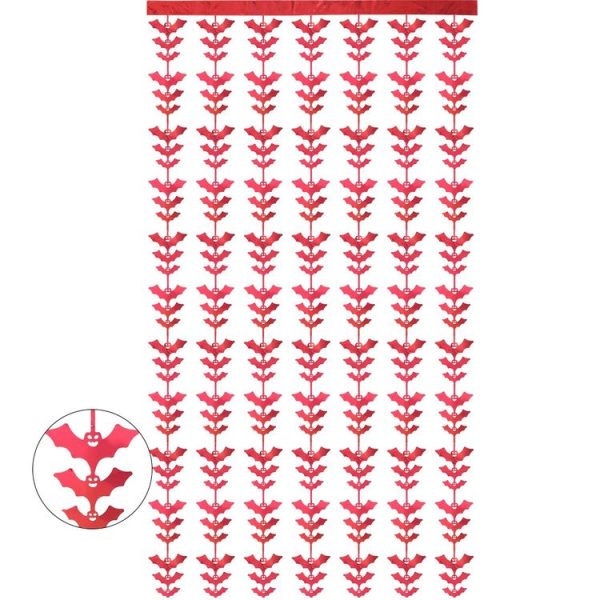 Halloween Decorative Bat String Flag Door Curtain Party Scene Layout Props (Red)