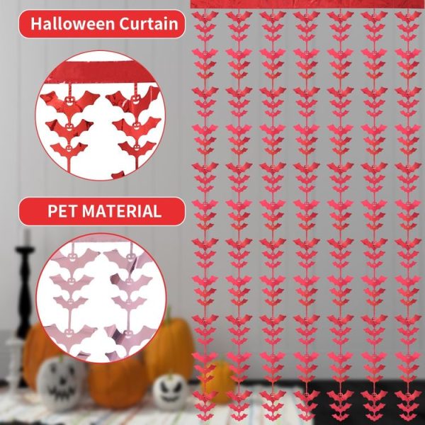Halloween Decorative Bat String Flag Door Curtain Party Scene Layout Props (Red) - Image 3