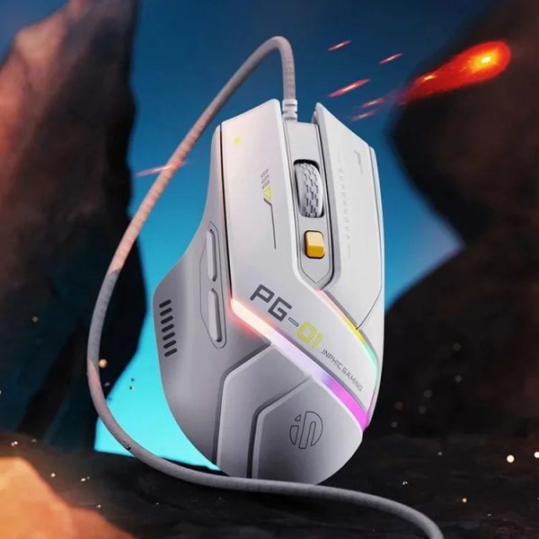 Inphic PG1 RGB Light Emitting Computer Gaming Wired Mouse (White) - Image 2