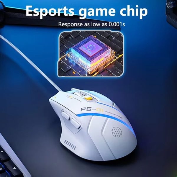 Inphic PG1 RGB Light Emitting Computer Gaming Wired Mouse (White) - Image 5