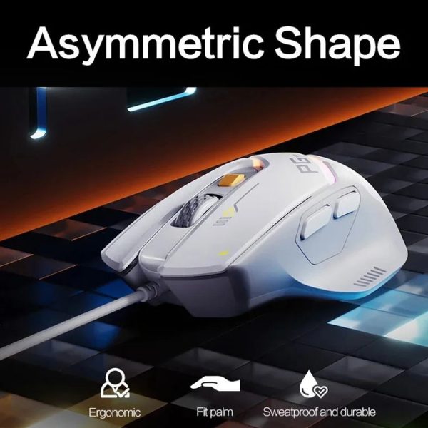 Inphic PG1 RGB Light Emitting Computer Gaming Wired Mouse (White) - Image 6