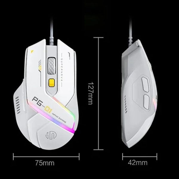 Inphic PG1 RGB Light Emitting Computer Gaming Wired Mouse (White) - Image 8