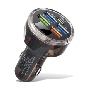 5 in 1 3-line Multi-port Car Charger With Digital Voltage Display (Boxed)