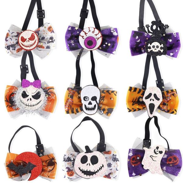 Halloween Pet Cartoon Decorative Bow Tie Adjustable Elastic Rope Collar, Color: Ghost Face Mask - Image 3