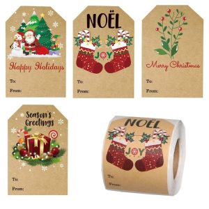200pcs / Roll Christmas Decoration Stickers Holiday Gift Tag Tape (75x50mm)
