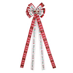 Christmas Tree Top Decoration Bow Imitation Linen Double-layer Bow Pendant (Red White Letters)