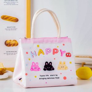 Cute Cartoon Portable Thermal Bento Bag Thickened Aluminum Film Insulation Lunch Box Storage Bag, Style: Three Rabbits
