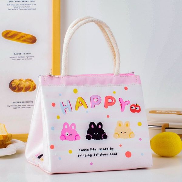 Cute Cartoon Portable Thermal Bento Bag Thickened Aluminum Film Insulation Lunch Box Storage Bag, Style: Three Rabbits