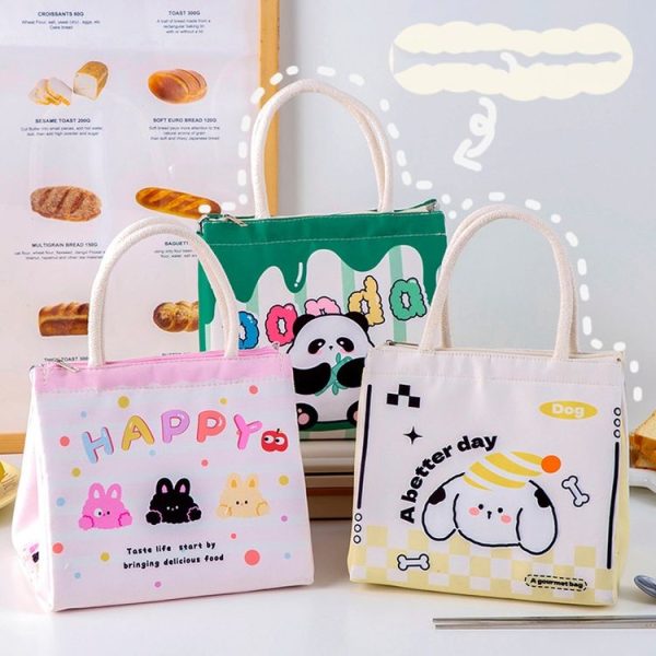 Cute Cartoon Portable Thermal Bento Bag Thickened Aluminum Film Insulation Lunch Box Storage Bag, Style: Three Rabbits - Image 2