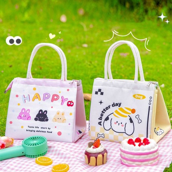 Cute Cartoon Portable Thermal Bento Bag Thickened Aluminum Film Insulation Lunch Box Storage Bag, Style: Three Rabbits - Image 8