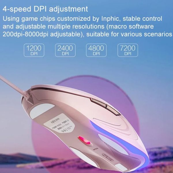 Inphic B8 Mute Light Emitting Wired Mice Home Office Gaming Computer Mouse (Milk Tea Color) - Image 9