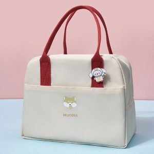 Thickened Portable Thermal Lunch Bag Waterproof Large Capacity Bento Bag With Badge (Beige)