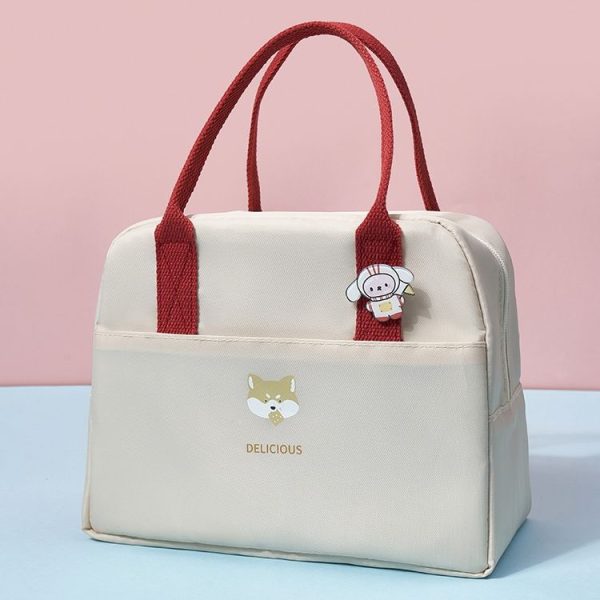 Thickened Portable Thermal Lunch Bag Waterproof Large Capacity Bento Bag With Badge (Beige)