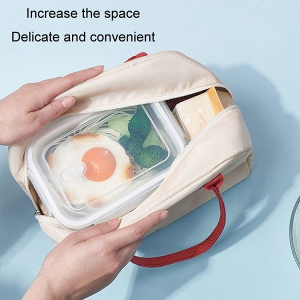 Thickened Portable Thermal Lunch Bag Waterproof Large Capacity Bento Bag With Badge (Beige) - Image 4