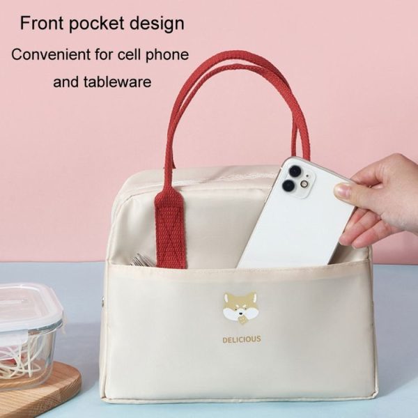 Thickened Portable Thermal Lunch Bag Waterproof Large Capacity Bento Bag With Badge (Beige) - Image 5