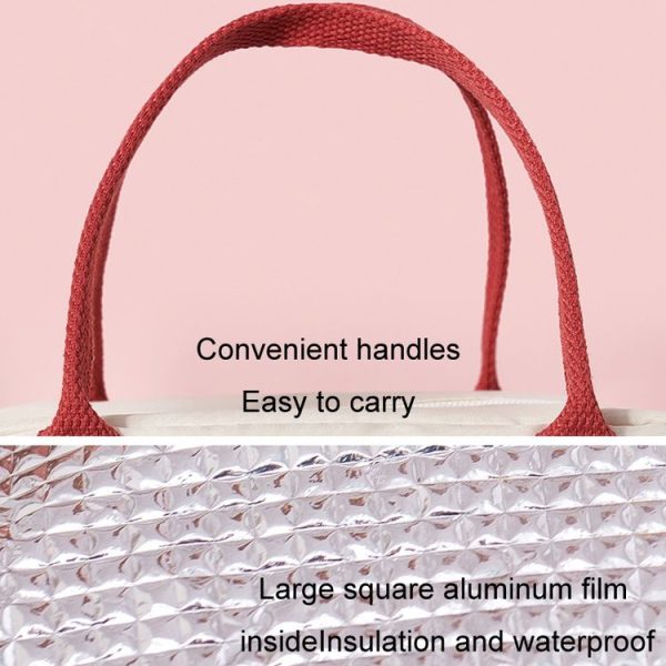 Thickened Portable Thermal Lunch Bag Waterproof Large Capacity Bento Bag With Badge (Beige) - Image 8