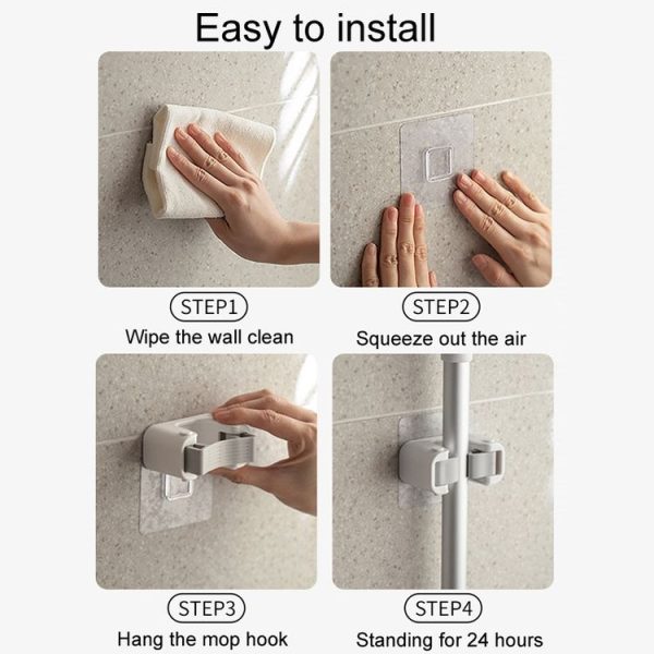 Bathroom No-Punch Mop Hook Household Broom Wall Mounted Fixing Clip, Style: Single Clip - Image 7