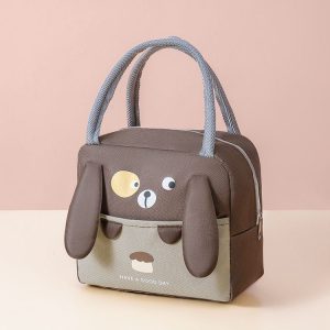 Portable Thermal Lunch Bag Cartoon Tote Food Fresh Cooler Bag Eco-friendly Picnic Bento Pouch (Coffee)