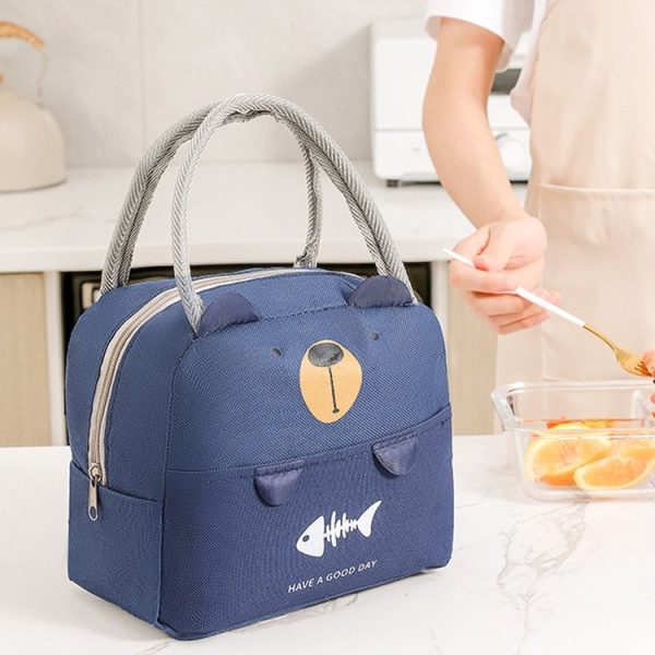 Portable Thermal Lunch Bag Cartoon Tote Food Fresh Cooler Bag Eco-friendly Picnic Bento Pouch (Coffee) - Image 2
