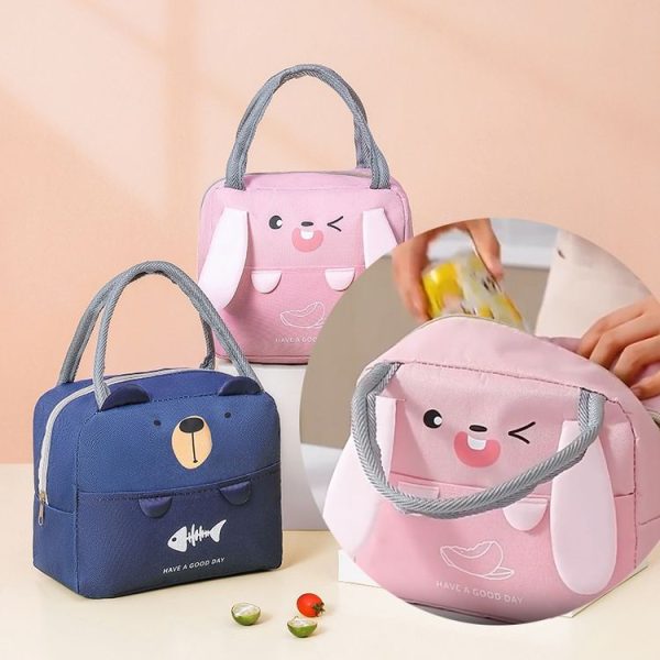 Portable Thermal Lunch Bag Cartoon Tote Food Fresh Cooler Bag Eco-friendly Picnic Bento Pouch (Coffee) - Image 4