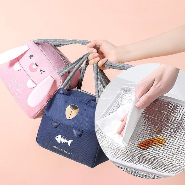 Portable Thermal Lunch Bag Cartoon Tote Food Fresh Cooler Bag Eco-friendly Picnic Bento Pouch (Coffee) - Image 5
