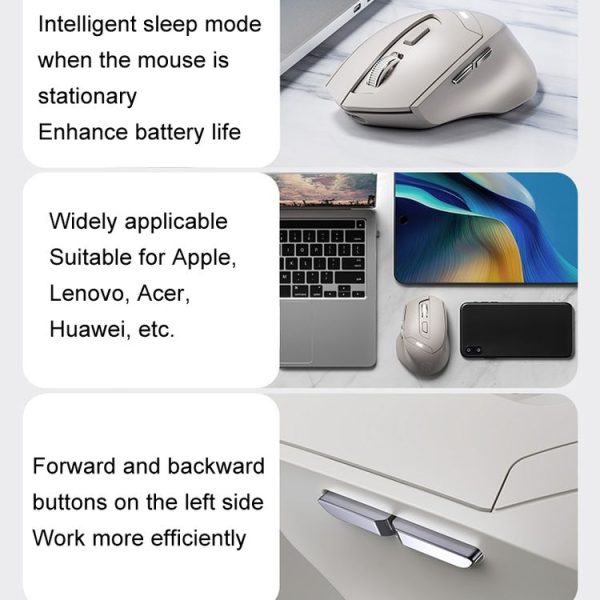Inphic DR6 2.4G Wireless + Bluetooth 5.0 / 4.0 Tri-mode Charging Mute Office Gaming Computer Mouse (White Apricot) - Image 13