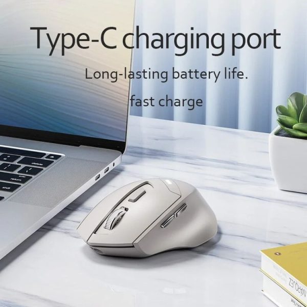 Inphic DR6 2.4G Wireless + Bluetooth 5.0 / 4.0 Tri-mode Charging Mute Office Gaming Computer Mouse (White Apricot) - Image 6