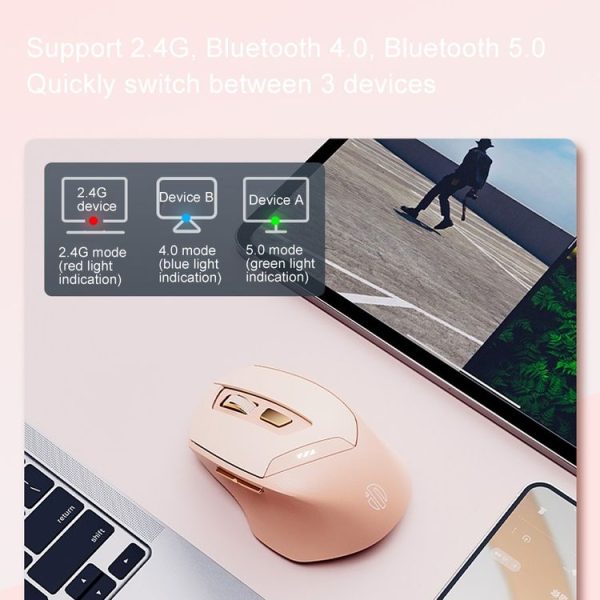 Inphic DR8 2.4G Wireless + Bluetooth 5.0 / 4.0 Tri-mode Charging Mute Office Gaming Computer Mouse (Milk Tea Color) - Image 3