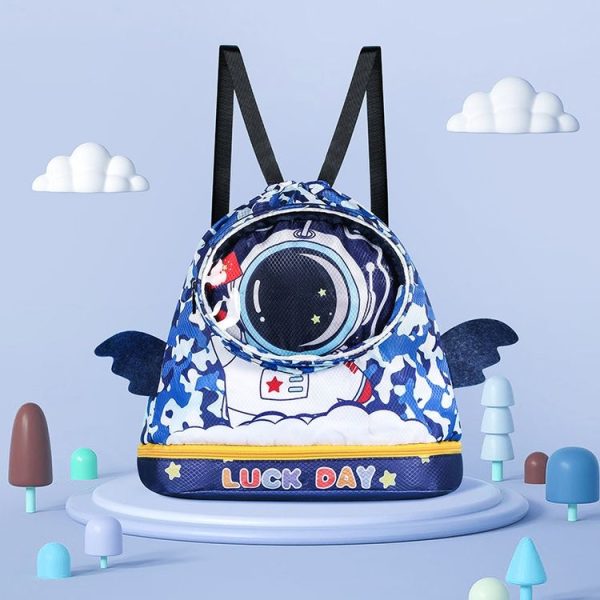 Childrens Cartoon Swimming Bag Wet and Dry Separate Waterproof Storage Bag Portable Beach Backpack, Style: Large Astronaut