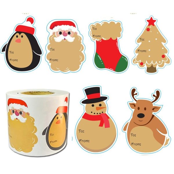 200pcs / Roll Christmas Decoration Stickers Holiday Gift Tag Tape (75x55mm)