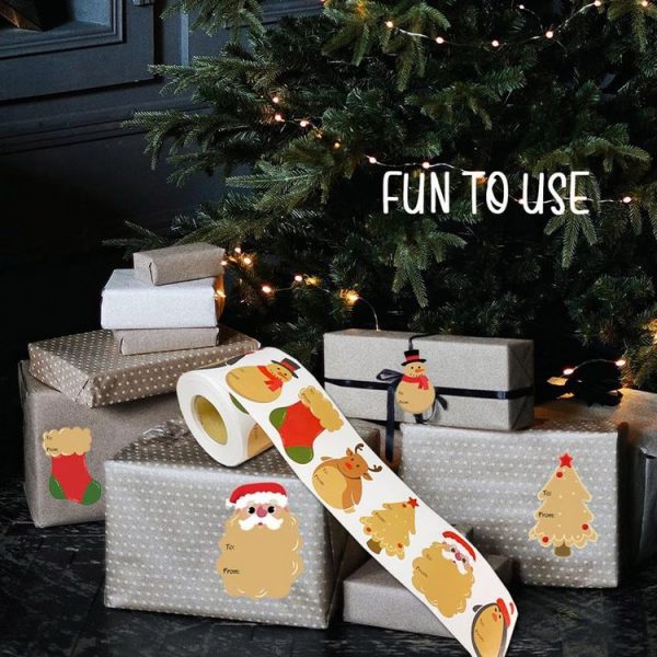 200pcs / Roll Christmas Decoration Stickers Holiday Gift Tag Tape (75x55mm) - Image 2